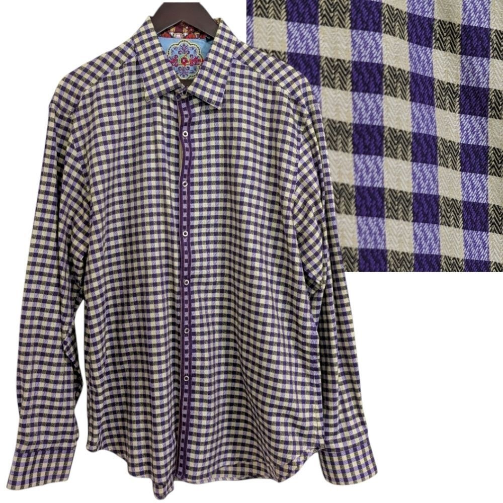 Robert Graham Men's XL Button Down Shirt - Purple & Tan Gingham